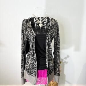 Cute vintage y2k black & gray semi- sheer thin zip-up hoodie